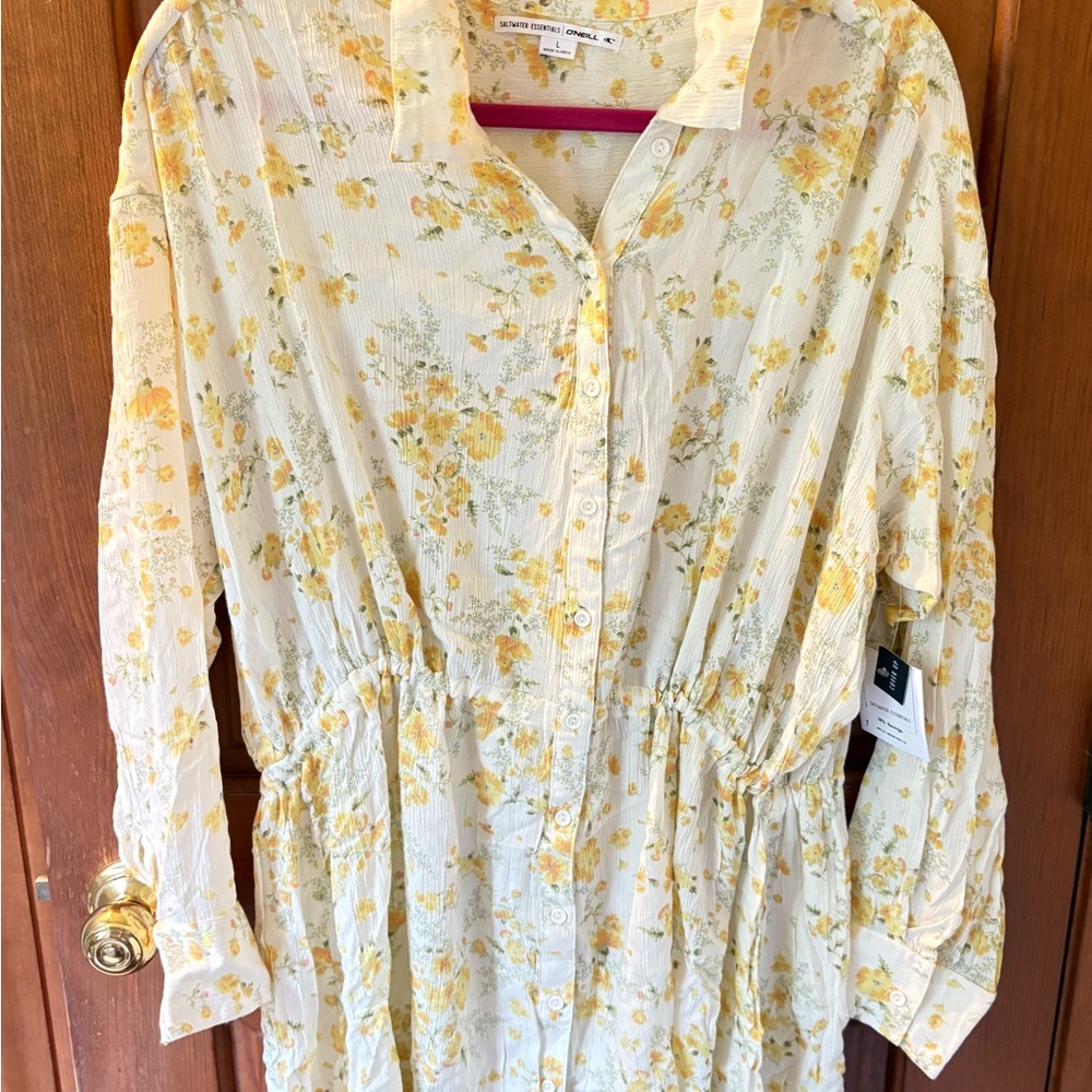 Yellow and White Floral Swim Coverup